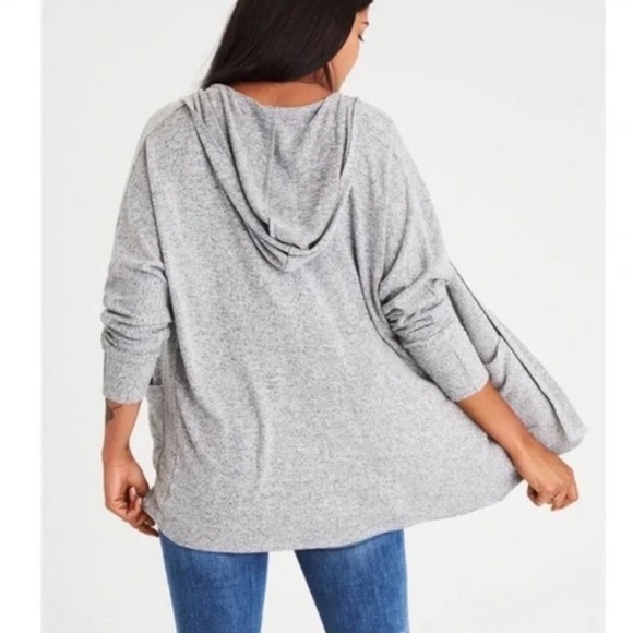 AEO Soft&Sexy Plush Hooded Cardigan Heathered Gray - Picture 2 of 8